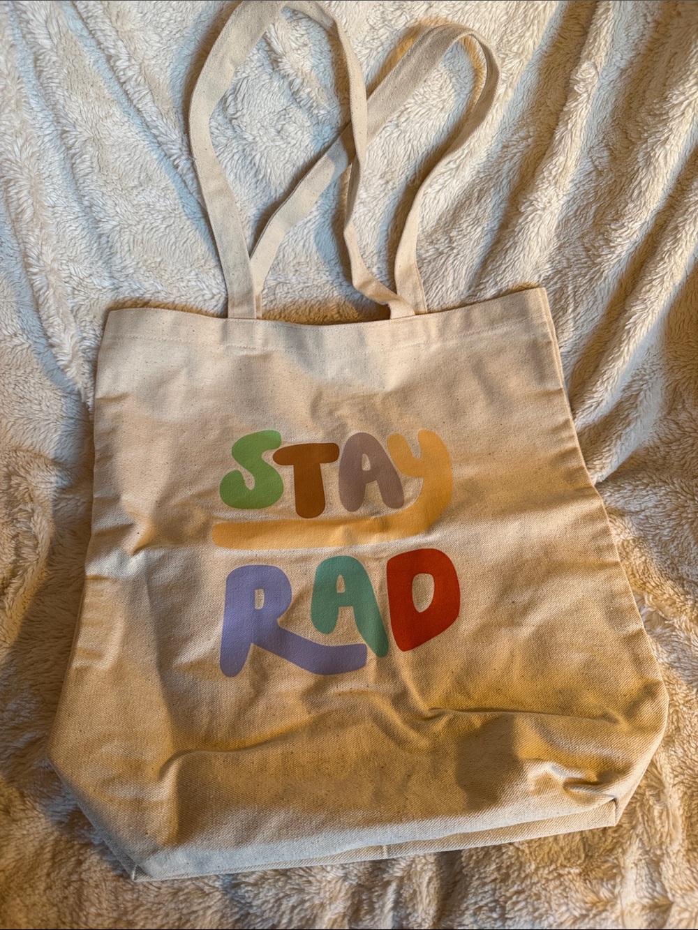 Canvas Tote Bag – Cream ‘Stay Rad’ Multicolor Graphic